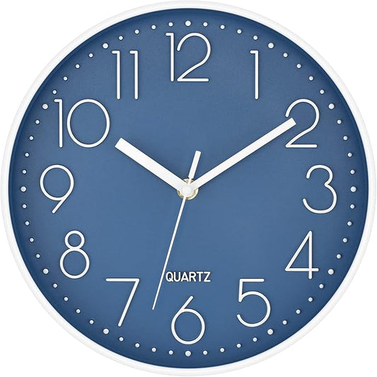 Foxtop 10 Inch Wall Clock Silent Non-Ticking Battery Operated Quartz Round Modern Simple Wall Clock Decorative for Bedroom Kitchen Home Office School (Cerulean)