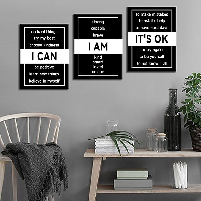 Inspirational Canvas Wall Art Motivational Office Poster Wall Decor Picture Positive Quotes Ability Motivation Attitude Artwork for Modern Home Bedroom Gym Classroom Stretched and Framed [36''Wx16''H]