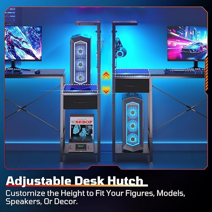 Bestier 44 Inch Gaming Desk for Small Spaces, Reversible Computer Desk with Drawers & Shelves, Modern Gamer Desk Table with Side Bag & Headphone Hook for Home Office, Black