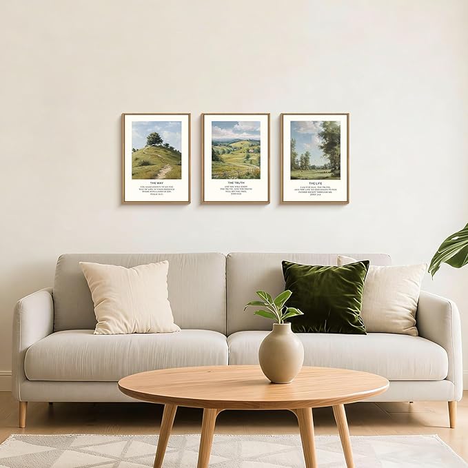 Christian Bible Framed Canvas Wall Art Set,Jesus Verse Vintage Wall Decor,Nature Scripture Landspaces Art Prints,Religious Artwork for Living Room,Dining Room,Farmhouse-12 x16 x3