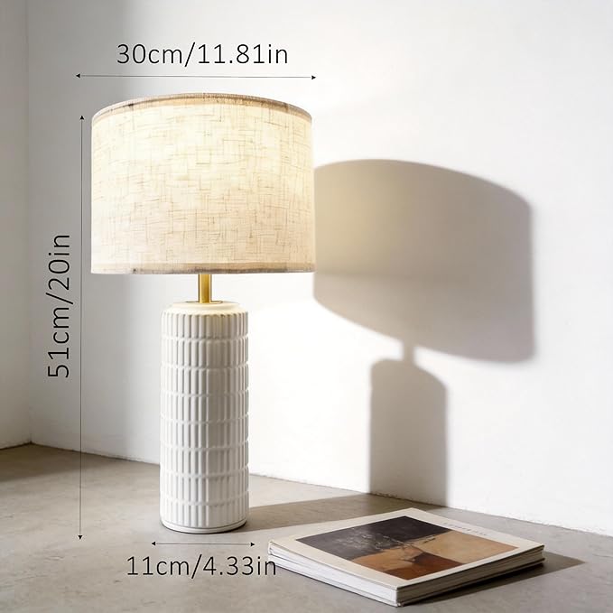 23" Modern Ceramic Table Lamps for Bedroom Set of 2,Farmhouse Bedside Night Stands Lamp for End Table Home Decor,Boho Nightstand Lamps Set of 2 for Living Room, White Desk Lamps for Home Office