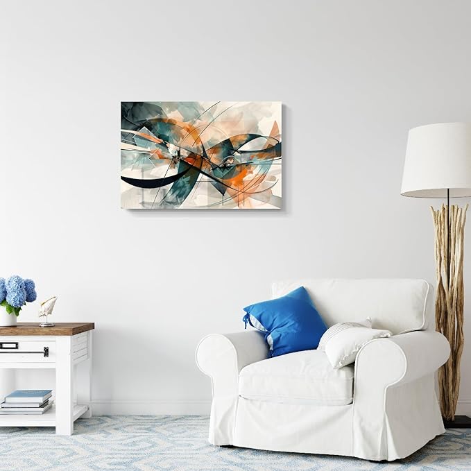 gaosoul Modern Abstract Canvas Wall Art Graffiti Artwork in Cyan and Orange Colors Framed Elegant Morandi Color Painting Prints for Living Room Bedroom Office Decor 30x20in