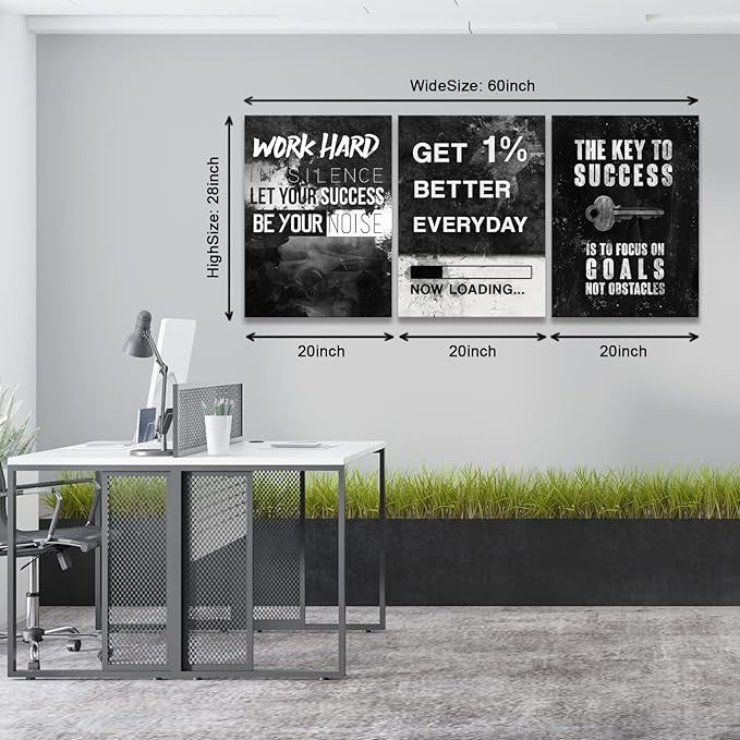 KAWAHONE Motivational Success Canvas Wall Art for Home Office Workplace, Perseverance Leader Canvas Quotes Motivate Success Positive Poster Framed Ready to Hang