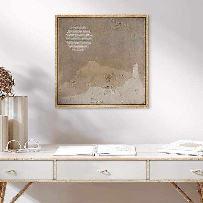 SIGNWIN Framed Canvas Print Wall Art Grunge Dark Brown Minimal Landscape Abstract Shapes Illustrations Modern Art Decorative Boho Relax Nordic for Living Room, Bedroom, Office - 24"x24" Natural