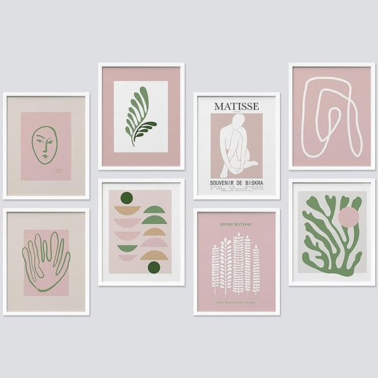 SIGNWIN Framed Poster Bathroom Decor, Wall Art Room Decor Multicolor for Living Room, Bedroom, Office Matisse Nude Dancer Geometric Pink Jungle Plant Nature Abstract Shapes - 8"x10"x 8 White