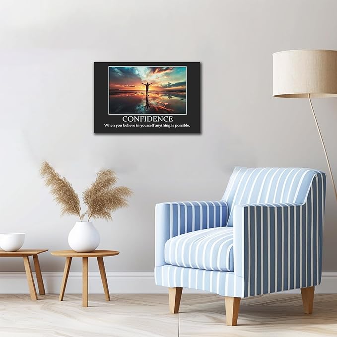 UZMKM - Inspirational Wall Art, Black Background Motivational Confident Picture, Quote Saying Canvas Print for Home Office Decor, Company Poster Framed Artwork for Office Wall Decor 18x24 Inch