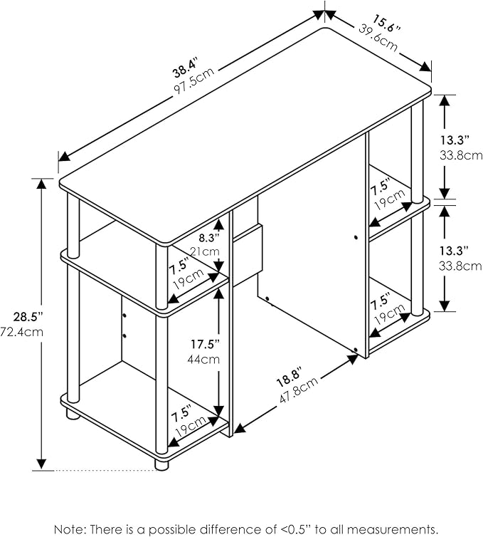 Furinno JAYA Desk, 38.4" Wide Gaming Desk, Computer Study Desk, Office Desk with Side Shelves, Open Storage, for Home Office, Bedroom, Dorm, Study Room, Espresso