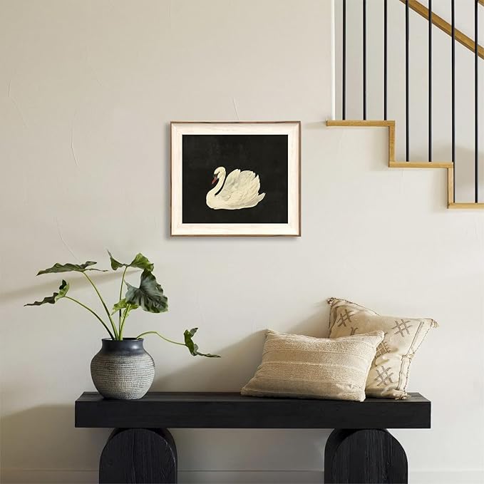 ASTRDECOR Vintage Framed Wall Art for Living Room, Vintage Swan Canvas Oil Painting for Bathroom Wall Decor, Classical Animal Framed Art for Home Decor Aesthetic, Zwaan Black and White Wall Art Prints for Bedroom Decor-10''x12''