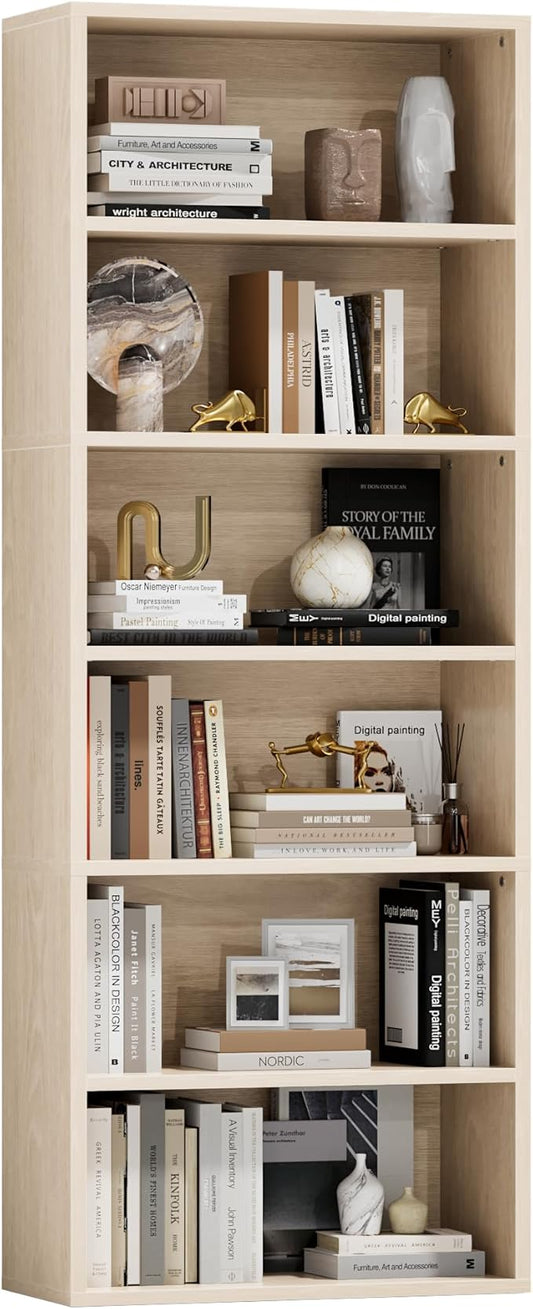 Furniwell 71" Tall Bookcase Bookshelves, 6 Tier Floor Standing Bookcases Open Frame, Modern Display Storage Organizer for Home Office, Living Room, Bedroom, Study Room (Beige, 1 Pcs)