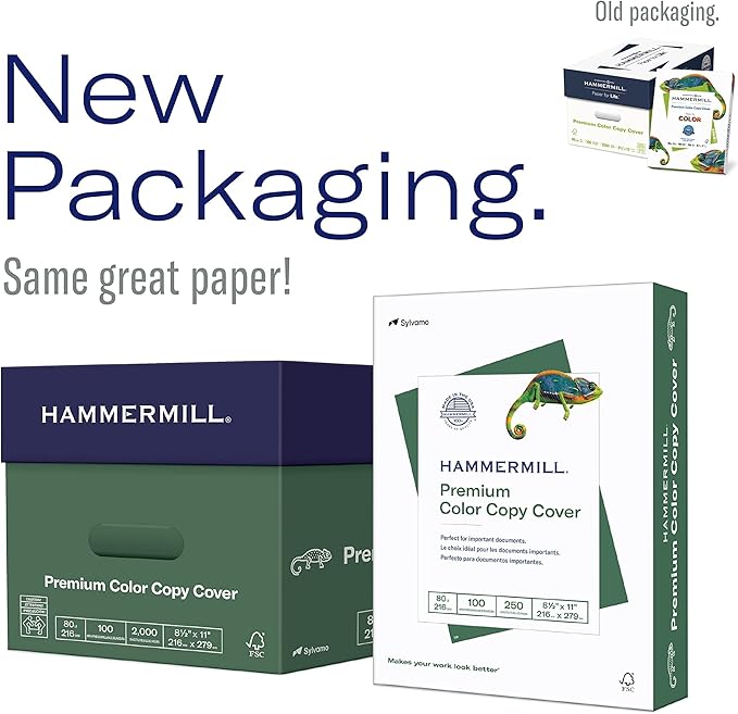 Hammermill Cardstock, Premium Color Copy, 100 lb, 8.5x11 - 1 Pack (250 Sheets) - 100 Bright, Made in the USA Card Stock, 120024R, White
