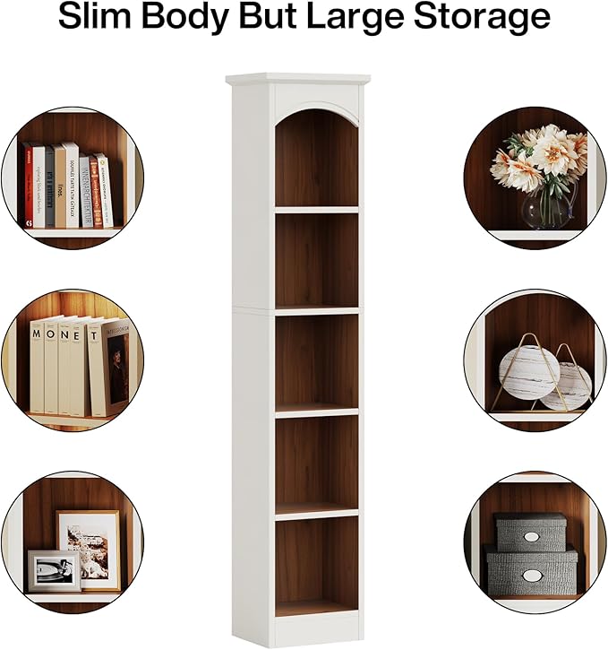 Tribesigns 70.9-Inch Tall Narrow Bookcase, 5-Tier Cube Bookshelf with Storage, Modern Slim Corner Display Shelves for Home Office, Living Room, White and Oak