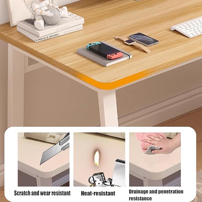 Small Office Computer Desk Writing Desk Waterproof and Scratch-Resistant,Sturdy Study Writing Desk with Wooden Tabletop and Metal Frame for Bedroom