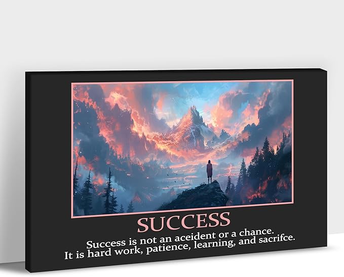 UZMKM - Office Wall Art, Motivational & Inspirational Quotes Canvas Wall Art for Home Office Wall Decor, Positive Quote Wall Decor, SUCCESS Words Poster Frame for Company Wall Decor 18x24 Inch