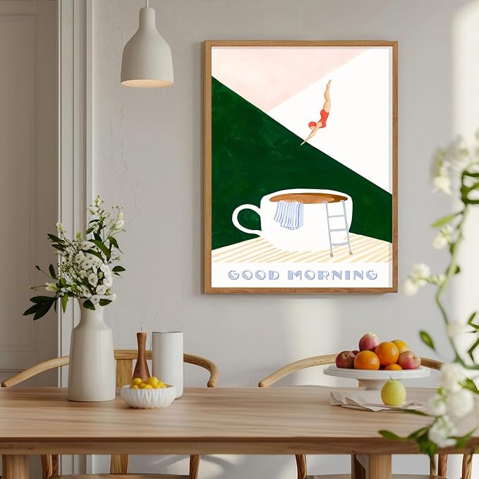 Kitchen Wall Art Bathroom Art Vintage Abstract Kitchen Poster Funny Breakfast Canvas Wall Art Good Morning Dive Drinks Theme Print Poster for Coffee Shop Home Bar Wall Decor 12x16 inch Unframed