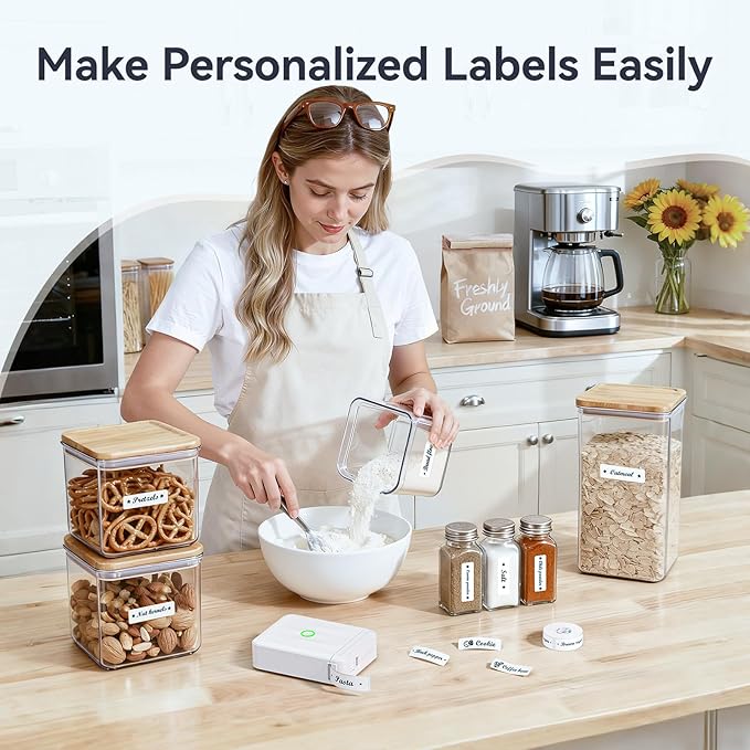 NIIMBOT D110 Upgraded Version Mini Label Maker Machine with 3 Tapes, Portable Bluetooth Thermal Printer, Sticker Labeler with Multiple Templates for Office Organization Home Kitchen School, White
