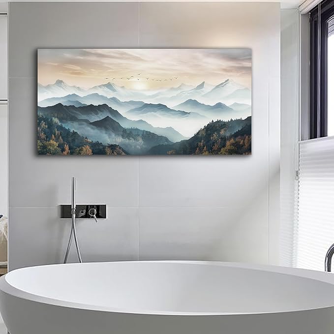 Lapremoly Canvas Wall Art For Living Room Large Wall Decoration For Office Bedroom Wall Decor Fog Forest Landscape Wall Painting Mountain Pictures Modern Canvas Art Prints Room Home Decor 24"X48"