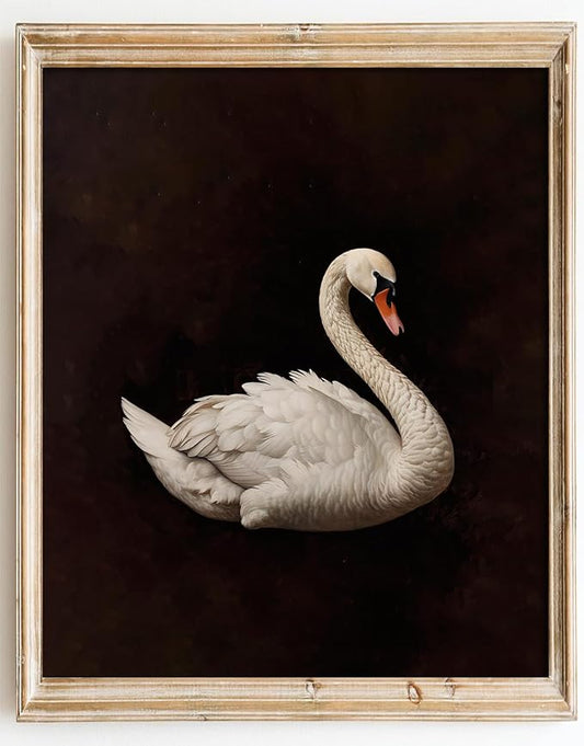 Kizbok Vintage Wall Art Decor - Classical Dark Swan Canvas Art Prints - Nursery Wall Decor - Antique Watercolor Swan - Pictures for Bedroom, Bathroom, Office Decor (8" x 10" - UNFRAMED)