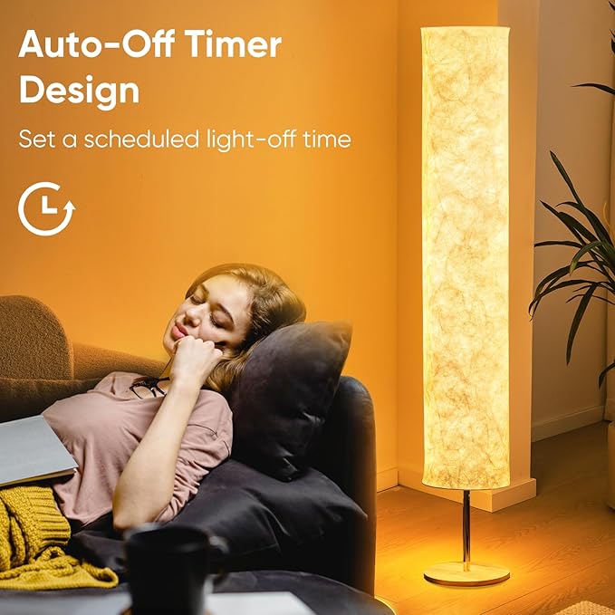 58" Soft Light Floor Lamp 3 Color Lighting Remote Control LED lamp with Tyvek Fabric Shade Column Paper Floor lamp,Brightness Adjustable for Living Room Bedroom Game Room