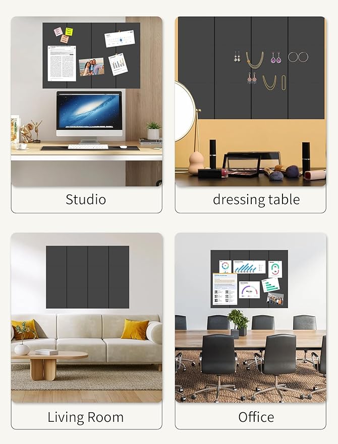 Large Bulletin Board 48"x 24" Cork Boards for Walls, 12 Pack Felt Wall Panels Photo Board, Cork Board for Office Home Pin Board