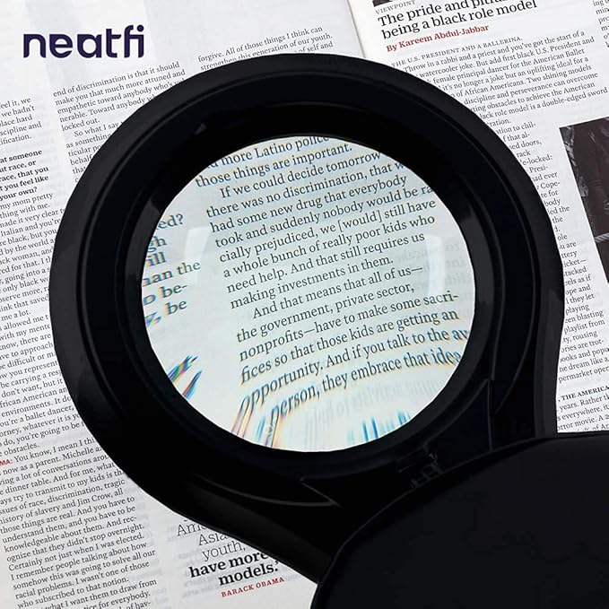 Neatfi LED Magnifying Lamp 1,200 Lumens with Clamp – 5” 5-Diopter Glass Lens, Dimmable Task Light | Adjustable Arm | Reading, Sewing & Crafting (Black, 5 Diopter)
