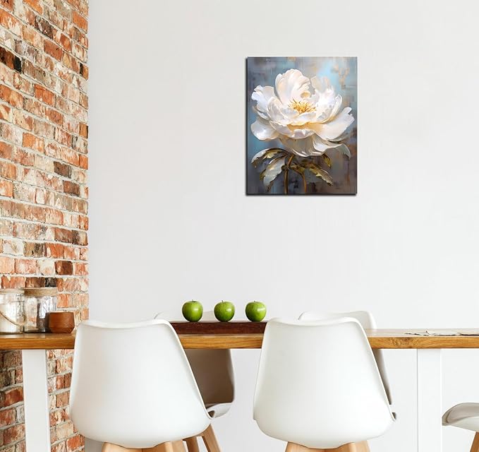 YMYXMC33 Flower Picture Decor Wall Art Canvas Print White Floral Poster Decoration Bedroom Bathroom12x15