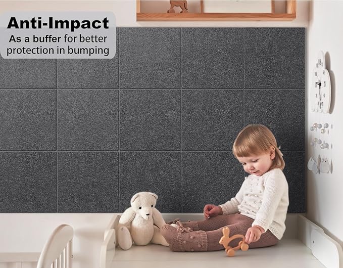 Felt Wall Tiles Bulletin Board Large Cork Board Alternative 12 Pack 11.81”x11.81”x0.47” Felt Pin Board Tack Board with Safe Removable Adhesive Tabs for Home Office School 48x36(Charcoal Grey)