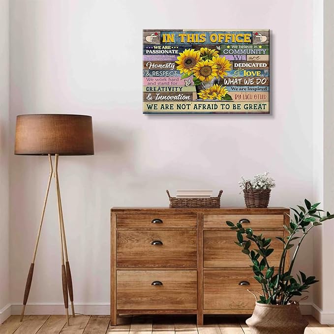 Inspirational Office Canvas Wall Art In This Office We Are A Team Motivation Human Resources Sunflower Inspirational Quotes Phrases Poster Framed Wall Art Team Motivational Quotes Team Decor 12x16in
