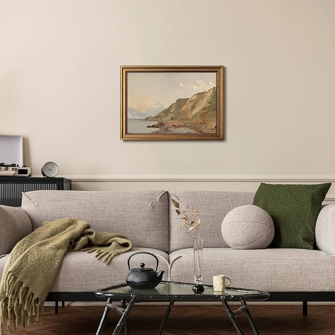Gold Framed Wall Art Vintage Canvas Wall Art Coastal Landscape Natural Aesthetic Artwork Prints Picture for Living Room Bedroom Farmhouse Bathroom Office Decor, 16x24