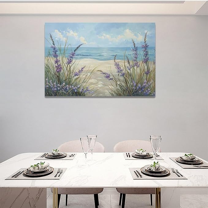 Luxvio Beach Ocean Wall Art Coastal Pictures Wall Decor Watercolor Seaside Canvas Painting Beach Artwork for Bathroom Living Room Bedroom Kitchen Office 24 x 16 inch