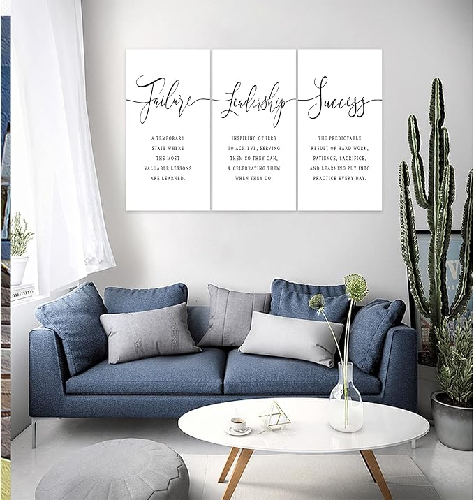 3 Piece Inspirational Canvas Wall Art, Quotes Motivational Mindset Print Pictures for Office Wall Decor, Triptych Entrepreneur Poster Framed Artwork for Women Men Home Decor Ready to Hang (36"Wx24" H)