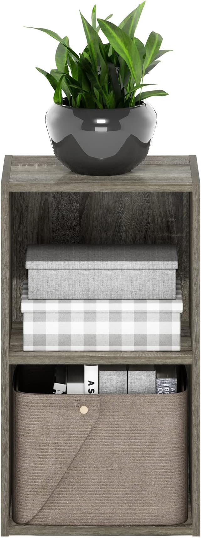 Furinno PASIR Book Shelf, 2-Tier Modern Bookshelf, Open Shelves Cube Bookcase, 9 x 12 x 21, Easy Assembly, Closed Back, for Living Room, Bedroom, Home Office, Grey Oak