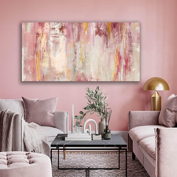 Kureful Canvas Wall Art Pink Wall Decor Abstract Paintings Room Decor for Teen Girls Wall Art Decor Living Room Aesthetic Wall Decorations for Bedroom 24x48 Inch