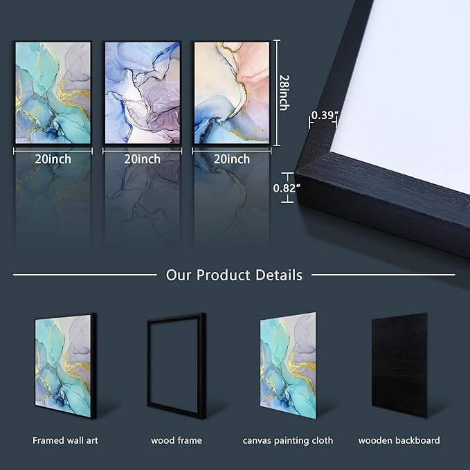 AHUASJART Abstract Wall Art For Living Room Large Wall Decoration For Bedroom Colorful Color Abstract Wall Paintings Office Wall Decor Pictures Modern Home Decor Set of 3 Black Framed Art Prints