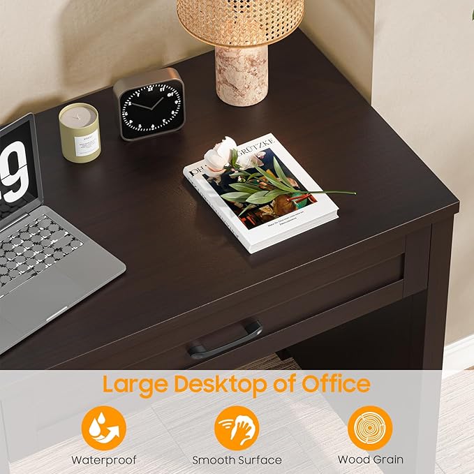 Farmhouse 47" Executive Desk with File Drawer, Wood Computer Desk with 3 Storage Drawers, Workstation for Home Office, Study, Writing.Espresso
