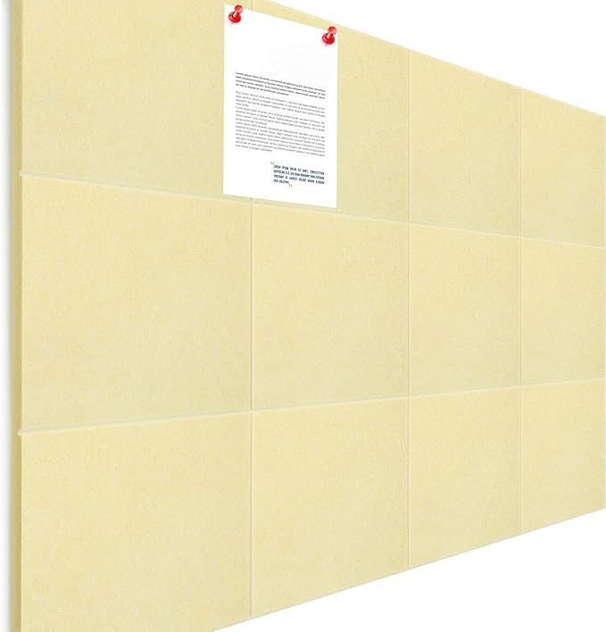 Honoson 12 Pack 47"x35" Large Cork Boards Tiles Alternative Felt Wall Tiles Bulletin Board with Safe Adhesive Cork Board Squares for Walls Organize Home Office Classroom Pin Photo Panels(Light Yellow)