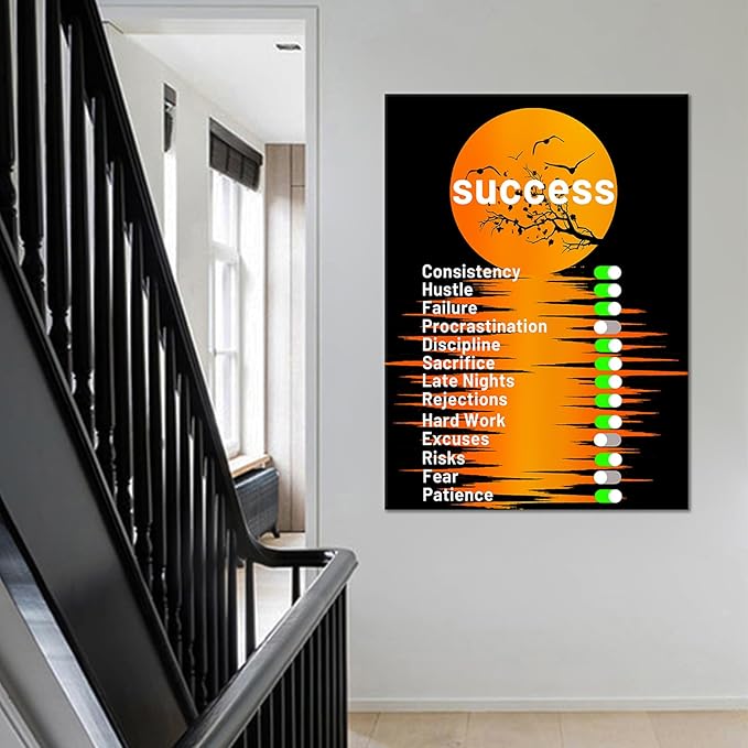 Success Motivational Poster Print Canvas Wall Art Inspirational Office Decor Inspiring Sign Theme Moonlight Picture Painting Artwork for Modern Home Living Room Workplace Ready to Hang [30''Wx 40''H]