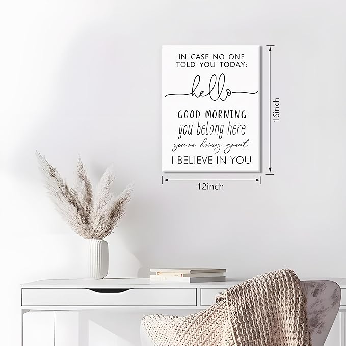 Positive Affirmation Canvas Prints, Inspirational Quote Wall Art – In Case No One Told You Today Hello Good Morning I Believe In You Classroom Sign Wall Decor for Bedroom Office – 12x16in