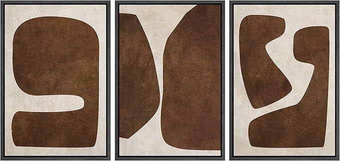 SIGNLEADER Framed Canvas Print Wall Art Set Brown Tan Retro Polygon Collage Abstract Shapes Illustrations Modern Art Geometric Zen Mid-Century for Living Room, Bedroom, Office - 24"x36"x3 BLACK