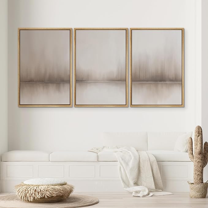 SIGNWIN Framed Canvas Print Wall Art Set Foggy Forest Reflection Tranquil Neutral Abstract Landscape Illustrations Modern Art Decorative Abstract for Living Room, Bedroom, Office - 16"x24"x3 Natural