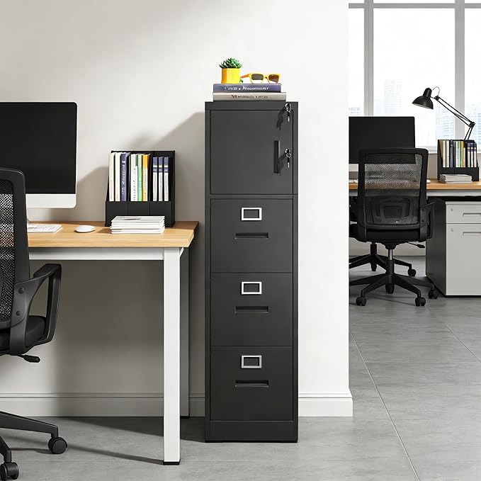 3 Drawer Filing Cabinet with Lock and Card Slot, Vertical Locking File Cabinet with Doors for Home Office, Small Metal File Cabinets for Legal Letter File Folders, Assembly Required