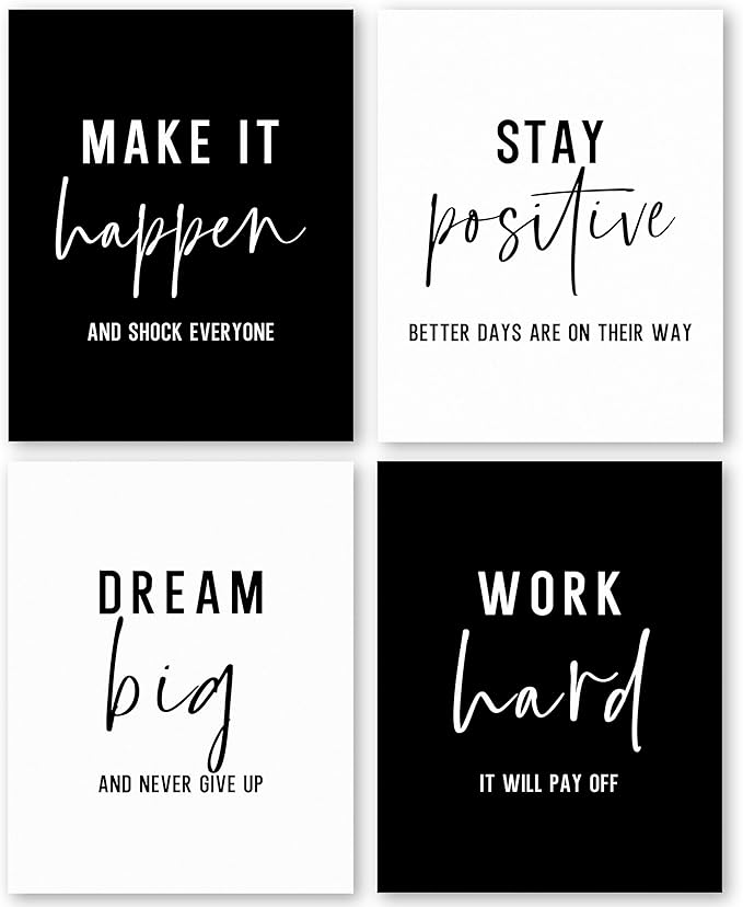 QLMX Office Inspirational Wall Art Prints Set of 4, Motivational Postive Prints Wall Decor for Office Women Men, Positive Affirmations Quotes Poster for Home 8”x10” Unframed