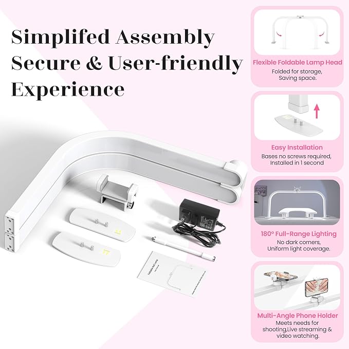 LIONVISON Half Moon Light for Nail Desk: 29" Larger Arch Nail Light for Nail Tech - Foldable Half Moon Nails Desk Lamp with Phone Holder for Home Salon - 3 Color Modes & 10 Brightness for Beginner