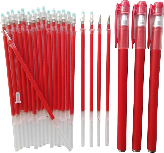 Red Pens and 0.5mm Pen Refill,Gel Pen Ink Refills Set Kit, 20 Pcs Red Ink Pen Refills with 3 Gel Pens(red Pen & Refill)