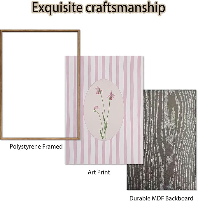 3 Piece Floral Framed Wall Art Pink Wildflower Canvas Wall Art Flower Pictures Wall Decor Boho Botanical Paintings Poster Prints for Girly Room Bedroom Living Room
