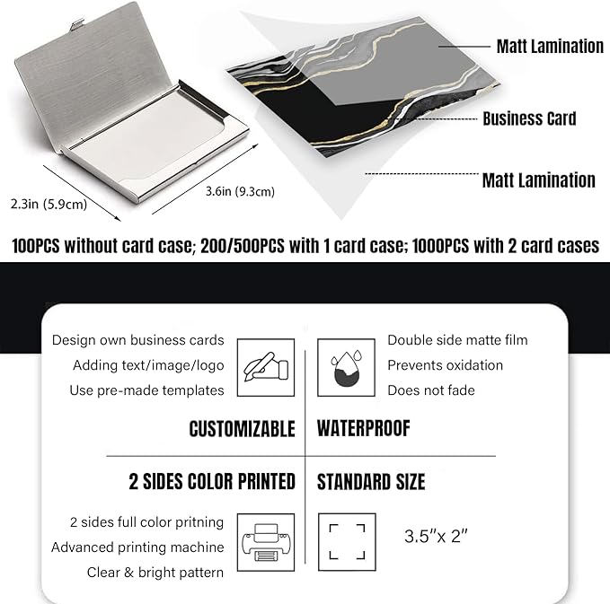 Business Cards Customize with Marble Templates, Custom Business Cards Personalized with Your Logo, 3.5"X 2" 300gsm Matte Paper for Small Business