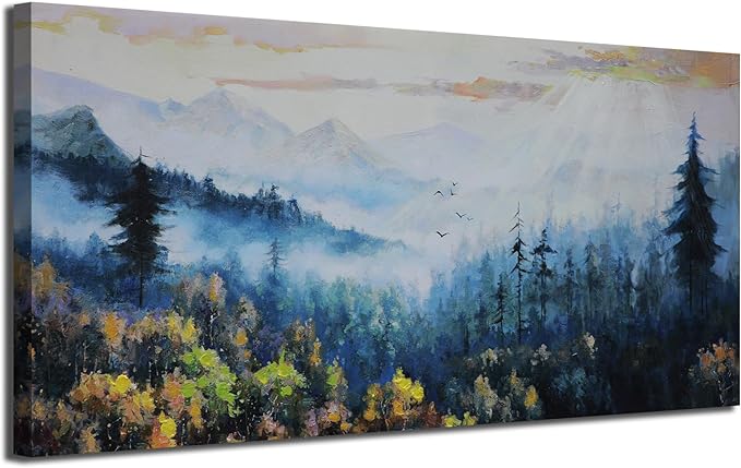 Arjun Forest Wall Art Decor Vintage Large Landscape Canvas Art Wall Decor for Living Room, Nature Mountain Large Painting Bedroom, Pine Tree Artwork Scenery Picture Office Home 48"x24"