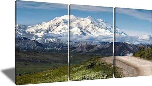 3 Pieces Landscape Poster Wall Art Winter Snow Mountains Wilderness Picture Print Snowscape Theme Painting Wall Decor Artwork for Modern Home Living Room Hotel Decoration Ready to Hang [60''Wx28''H]