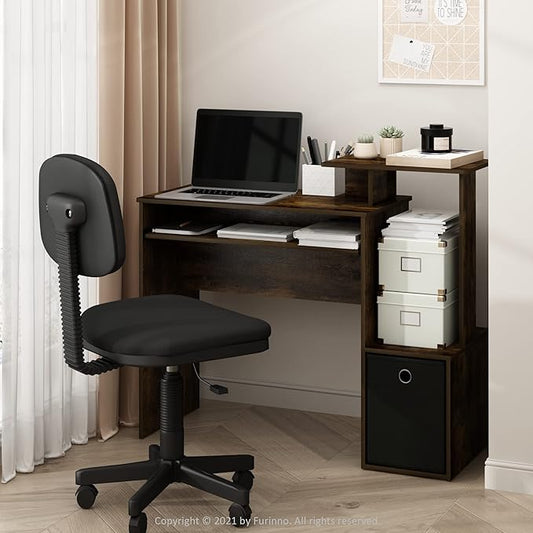 Furinno ECON Desk, Gaming Desk with Keyboard Tray, Computer Desk, Office Desk with Side Shelves and Storage Bin, 40-Inch, for Home Office, Study Room, Dorm, Amber Oak