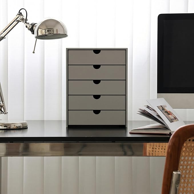 Modern Steel 5-Drawer File Cabinet For Desk, Document Storage Box, Office Desktop Filing Organizer, Drawer Organizer, desk caddy (Grey)