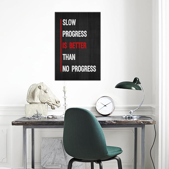 Inspirational Office Wall Decor Motivational Progress Entrepreneur Quote Canvas Wall Art Poster Print Positive Picture Painting Artwork Home Bedroom Office Framed Ready to Hang [12''Wx18''H]